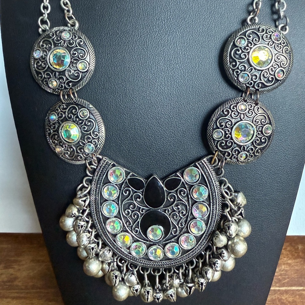 ROAM Silver Statement Necklace with Intricate Pendants